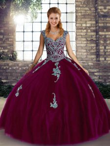 Cute Fuchsia Sleeveless Tulle Lace Up Sweet 16 Dress for Military Ball and Sweet 16 and Quinceanera