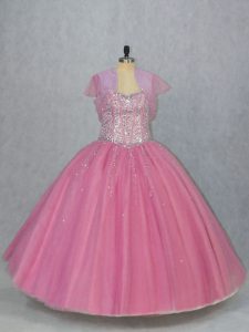 Pink Sweetheart Neckline Beading Sweet 16 Quinceanera Dress Sleeveless Lace Up