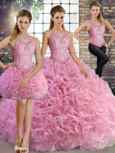 Fabric With Rolling Flowers Sleeveless Floor Length Sweet 16 Dress and Beading