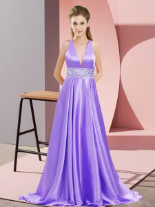 Backless Lavender for Prom and Party with Beading Brush Train