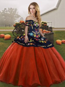 Beauteous Rust Red Sleeveless Floor Length Embroidery Lace Up Quinceanera Gowns