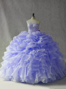 Cute Lavender Strapless Neckline Beading and Ruffles and Pick Ups Quinceanera Dresses Sleeveless Lace Up