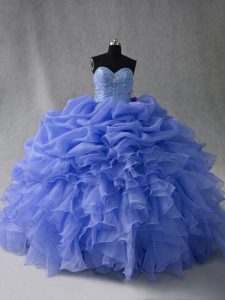 Great Blue Sleeveless Beading and Ruffles and Pick Ups Floor Length Quince Ball Gowns