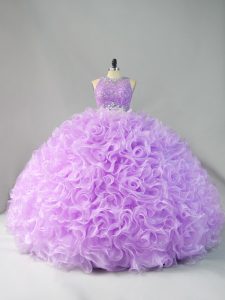Lavender Ball Gowns Beading and Ruffles Quinceanera Dresses Zipper Organza Sleeveless Floor Length