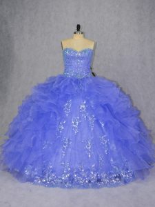 Super Purple Organza Lace Up Sweetheart Sleeveless Floor Length 15 Quinceanera Dress Appliques and Ruffles
