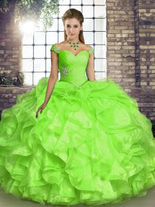 High Quality Organza Sleeveless Floor Length Quinceanera Gown and Beading and Ruffles
