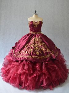 Hot Selling Burgundy Sleeveless Beading and Embroidery Lace Up Sweet 16 Dresses