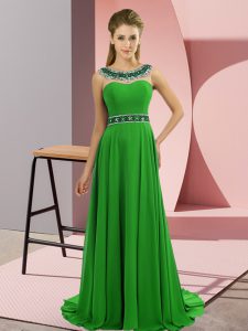 Green Sleeveless Chiffon Brush Train Zipper Homecoming Dress for Prom and Party
