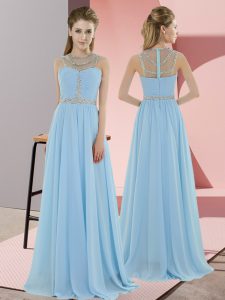 Spectacular Light Blue Sleeveless Beading Floor Length Prom Gown