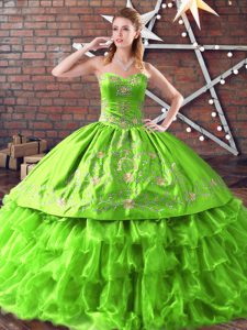 Modest Satin and Organza Lace Up Sweet 16 Quinceanera Dress Sleeveless Embroidery