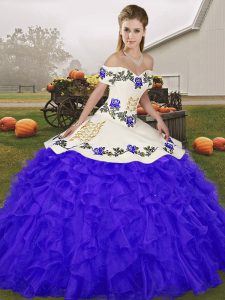 Super Ball Gowns Ball Gown Prom Dress Blue Off The Shoulder Organza Sleeveless Floor Length Lace Up