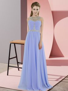 Delicate Chiffon Scoop Sleeveless Zipper Beading Prom Dress in Lavender