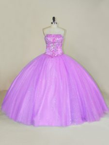 Pretty Lilac Lace Up Quinceanera Gowns Sequins Sleeveless Floor Length