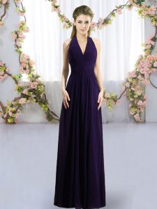 Luxurious Floor Length Dark Purple Court Dresses for Sweet 16 Halter Top Sleeveless Zipper