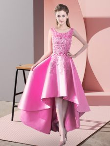 Satin Sleeveless High Low Quinceanera Court of Honor Dress and Lace