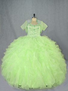 Fantastic Yellow Green Ball Gowns Beading and Ruffles Sweet 16 Dress Lace Up Organza Sleeveless Floor Length