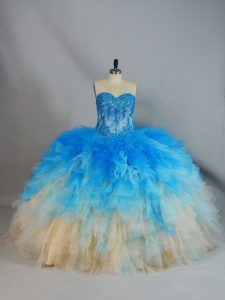 Multi-color Ball Gowns Appliques and Ruffles Quinceanera Gown Lace Up Tulle Sleeveless