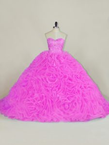 Beautiful Lilac Ball Gowns Beading and Ruffles Quinceanera Dresses Lace Up Organza Sleeveless