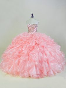 Discount Peach Sweet 16 Quinceanera Dress Sweet 16 and Quinceanera with Beading and Ruffles Sweetheart Sleeveless Lace Up