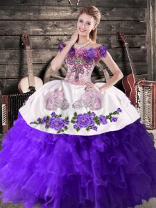 Smart Purple Sleeveless Embroidery and Ruffles Floor Length Sweet 16 Dresses