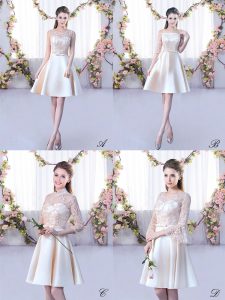 Champagne Lace Up Court Dresses for Sweet 16 Lace and Belt Sleeveless Mini Length