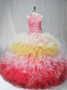 Sexy Multi-color Ball Gowns Beading and Ruffles Vestidos de Quinceanera Zipper Tulle Sleeveless Floor Length