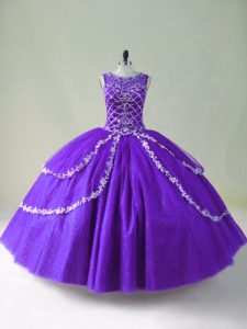 Amazing Purple Vestidos de Quinceanera Sweet 16 and Quinceanera with Beading and Appliques Scoop Sleeveless Zipper