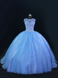 Charming Blue Lace Up Vestidos de Quinceanera Beading Sleeveless