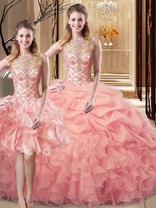 Sleeveless Lace Up Floor Length Beading and Ruffles Quinceanera Dresses