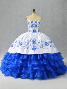 Clearance Sweetheart Sleeveless Satin and Organza Sweet 16 Dress Embroidery and Ruffled Layers Lace Up