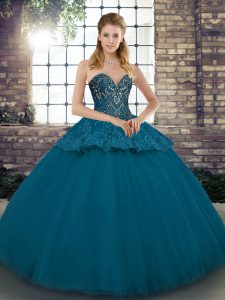 Lovely Sweetheart Sleeveless Lace Up 15 Quinceanera Dress Blue Tulle
