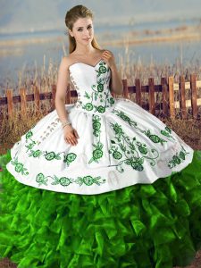 Suitable Green Lace Up Sweetheart Embroidery and Ruffles Sweet 16 Dresses Organza Sleeveless