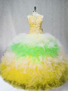 Fantastic Multi-color Ball Gown Prom Dress Sweet 16 and Quinceanera with Beading and Ruffles Scoop Sleeveless Zipper