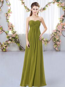 Sleeveless Floor Length Ruching Zipper Damas Dress with Olive Green