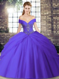 Sexy Purple 15th Birthday Dress Off The Shoulder Sleeveless Brush Train Lace Up