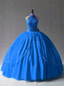 Modest Royal Blue Sleeveless Beading and Appliques Floor Length Quinceanera Gowns
