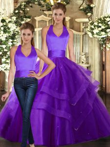 Classical Tulle Sleeveless Floor Length Vestidos de Quinceanera and Ruffled Layers