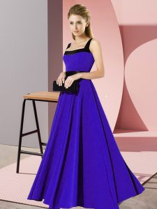 High Class Sleeveless Chiffon Floor Length Zipper Quinceanera Dama Dress in Blue with Belt