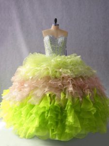 Beauteous Multi-color Ball Gowns Beading and Ruffles Quinceanera Gowns Lace Up Organza Sleeveless Floor Length