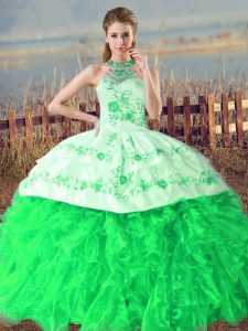 Amazing Ball Gowns Sleeveless Green Sweet 16 Dress Court Train Lace Up