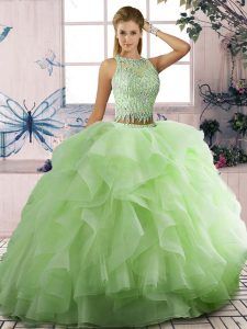 Yellow Green Sleeveless Beading and Ruffles Floor Length Ball Gown Prom Dress