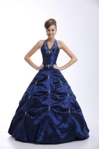 Royal Blue Sleeveless Floor Length Embroidery and Pick Ups Lace Up Sweet 16 Dresses