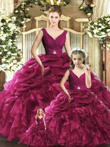 Traditional Floor Length Ball Gowns Sleeveless Burgundy Quinceanera Gown Backless