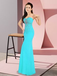 Unique Aqua Blue Sweetheart Zipper Beading Prom Evening Gown Sleeveless