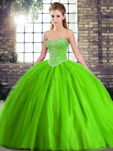 Sweetheart Sleeveless Brush Train Lace Up 15 Quinceanera Dress Tulle