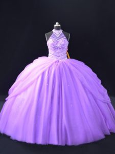 Lavender Sleeveless Beading and Pick Ups Floor Length Quinceanera Dress