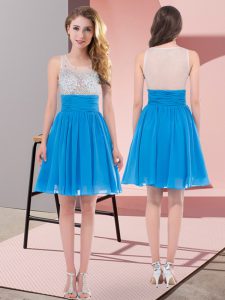 Baby Blue Vestidos de Damas Wedding Party with Beading Scoop Sleeveless Side Zipper