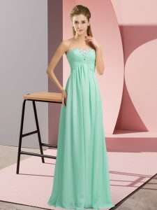 Sweet Apple Green Chiffon Lace Up Sweetheart Sleeveless Floor Length Prom Dress Beading