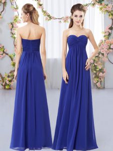Simple Royal Blue Empire Chiffon Sweetheart Sleeveless Ruching Floor Length Zipper Court Dresses for Sweet 16