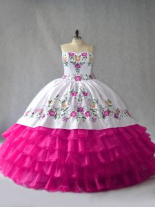 Fancy Sleeveless Lace Up Floor Length Embroidery and Ruffled Layers Quinceanera Dresses